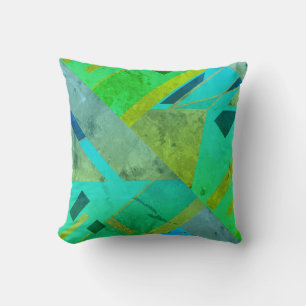 Southwest Look Teal Blue Green Gray Gold Triangles Throw Pillow