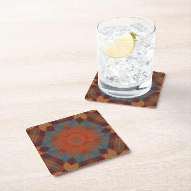 Southwest Mandala 3  Square Paper Coaster (Insitu)