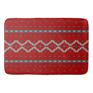 Southwest Mesas Geometric Design Red & Turquoise Bath Mat