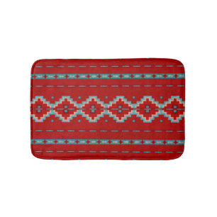 Southwest Mesas Geometric Design Red & Turquoise Bath Mat