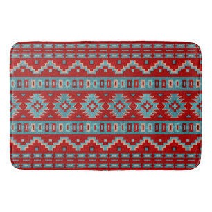 Southwest Mesas Geometric Design Turquoise & Red Bath Mat