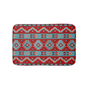Southwest Mesas Geometric Pattern Turquoise & Red  Bath Mat