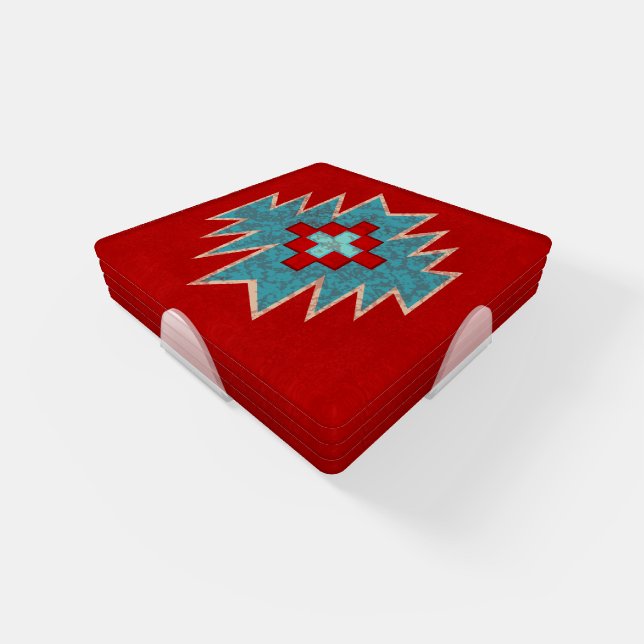 Southwest Mesas Red and Turquoise Coaster Set (Set)