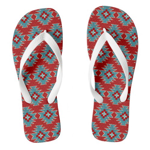 Southwest Mesas Red and Turquoise Flip Flops