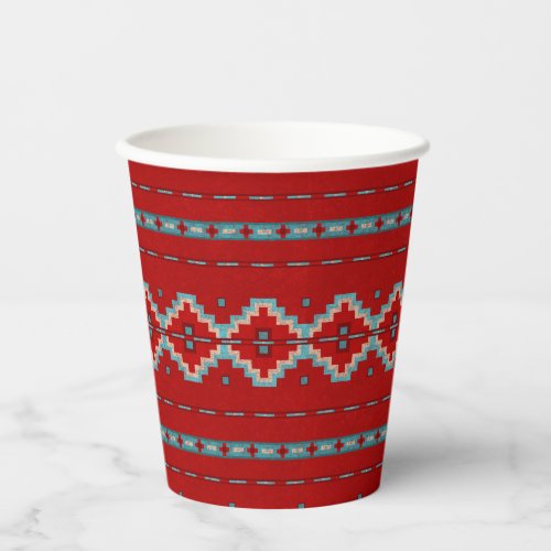 Southwest Mesas Red and Turquoise Geometric Design Paper Cups