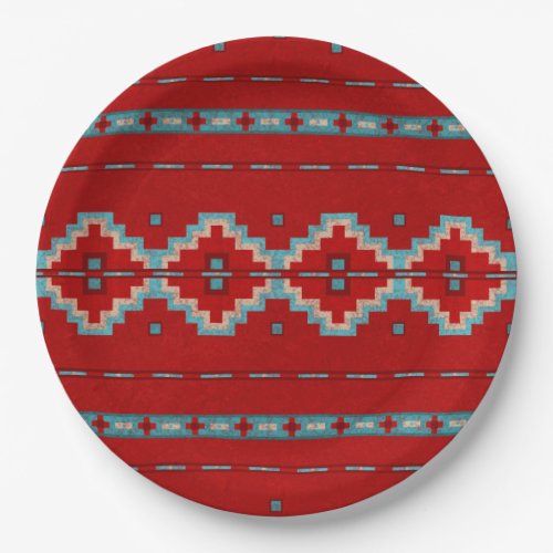 Southwest Mesas Red and Turquoise Geometric Design Paper Plates
