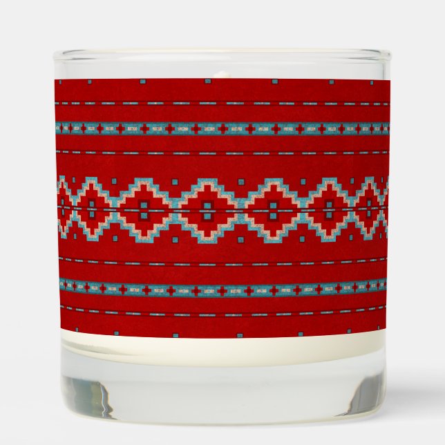 Southwest Mesas Red and Turquoise Geometric Design Scented Candle (Front)