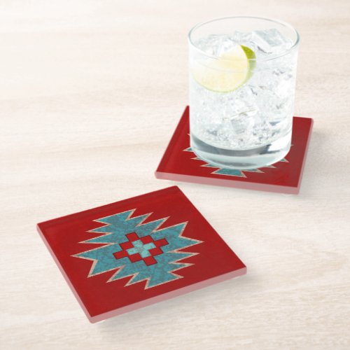 Southwest Mesas Red and Turquoise Glass Coaster
