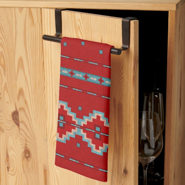 Southwest Mesas Red and Turquoise Kitchen Towel (Thirds Fold)