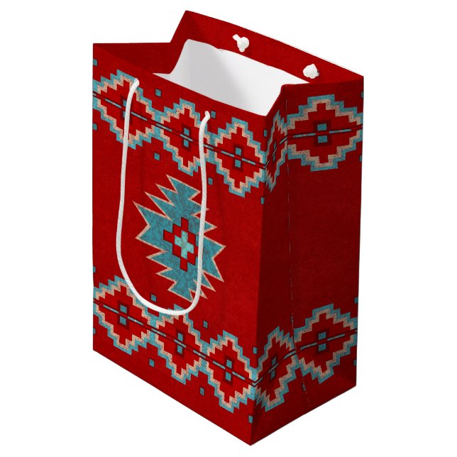 Southwest Mesas Red and Turquoise Medium Gift Bag (Front Angled)