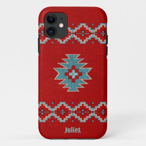 Southwest Mesas Red and Turquoise Personalized   iPhone 11 Case