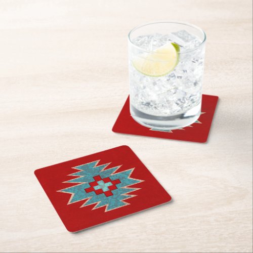 Southwest Mesas Red and Turquoise Square Paper Coaster