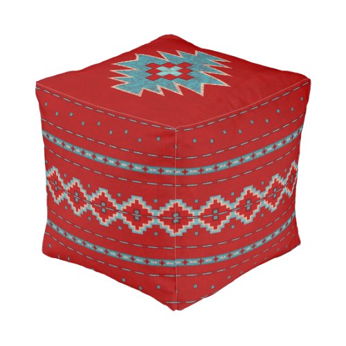 Southwest Mesas Red  Turquoise 13 Square Pouf