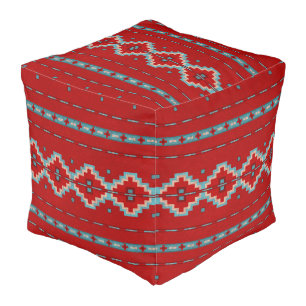 Southwest Mesas Red & Turquoise 18in Square Pouf