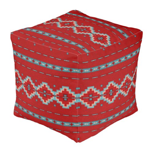 Southwest Mesas Red  Turquoise 18in Square Pouf