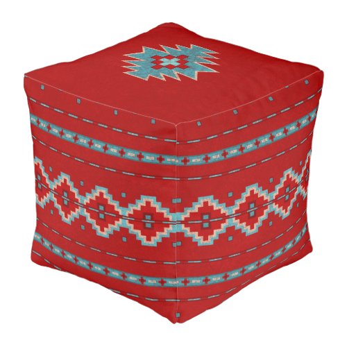 Southwest Mesas Red  Turquoise 18in Square Pouf
