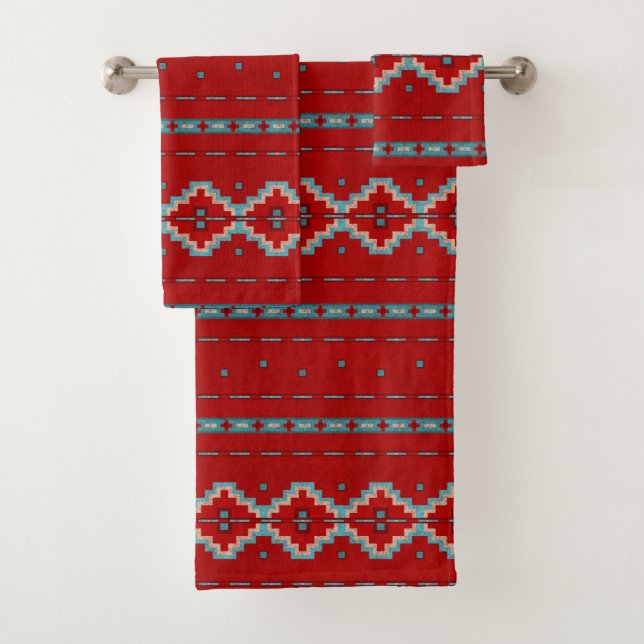 Southwest Mesas Red & Turquoise Bath Towel Set (Insitu)