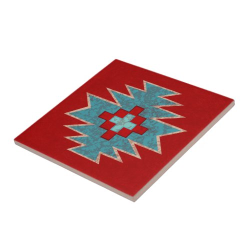 Southwest Mesas Red  Turquoise Ceramic Tile