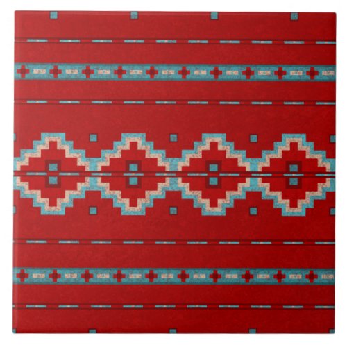 Southwest Mesas Red  Turquoise Ceramic Tile