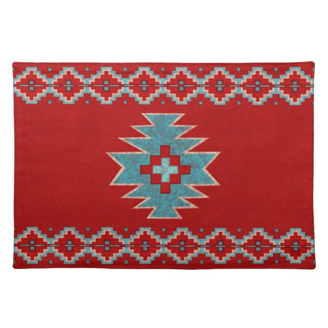 Southwest Mesas Red & Turquoise Cloth Placemat (Front)