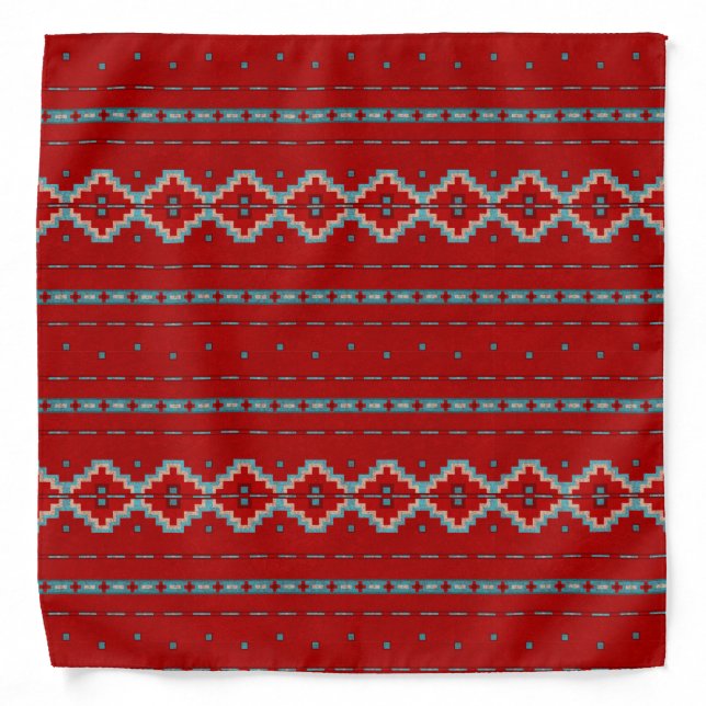 Southwest Mesas Red & Turquoise Cowboy Bandana (Front)