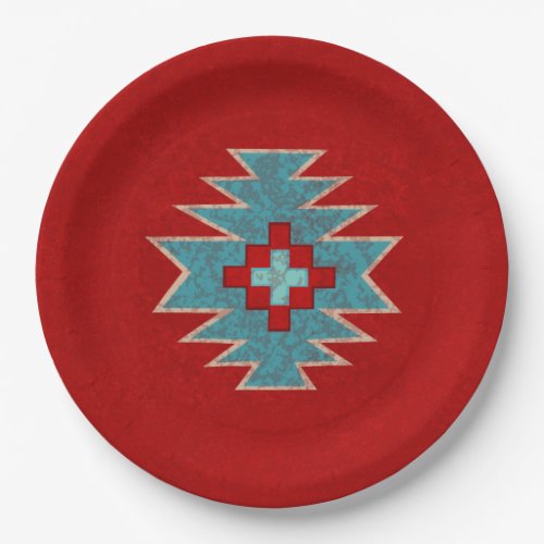 Southwest Mesas Red  Turquoise Geometric Design Paper Plates