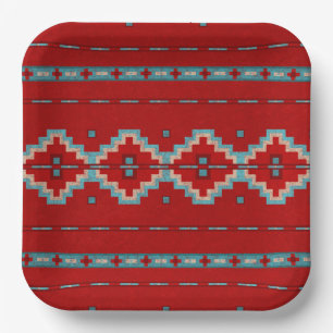 Southwest Mesas Red & Turquoise Geometric Design Paper Plates