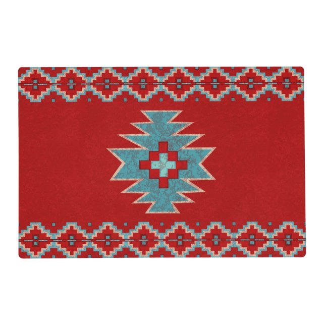 Southwest Mesas Red & Turquoise Geometric Design Placemat (Front)
