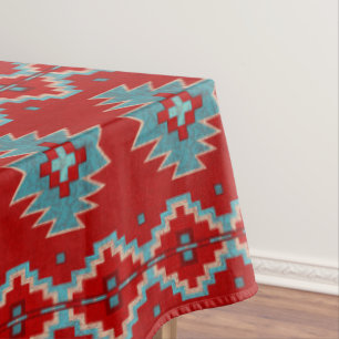 Southwest Mesas Red & Turquoise Geometric Large Tablecloth