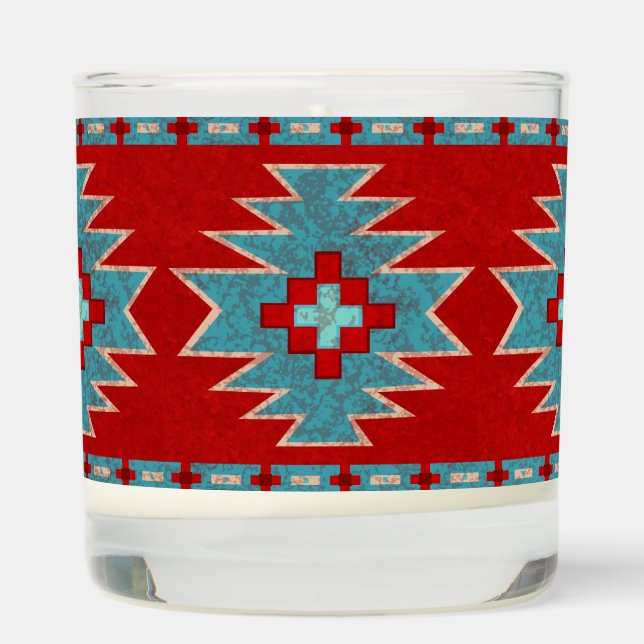 Southwest Mesas Red & Turquoise Geometric Pattern Scented Candle (Right)