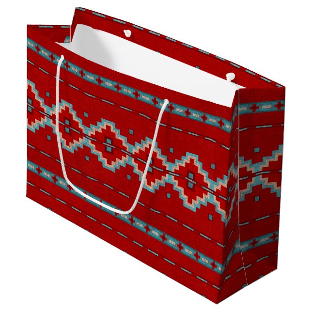 Southwest Mesas Red & Turquoise Large Gift Bag (Front Angled)