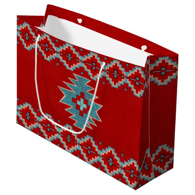 Southwest Mesas Red & Turquoise Large Gift Bag (Front Angled)