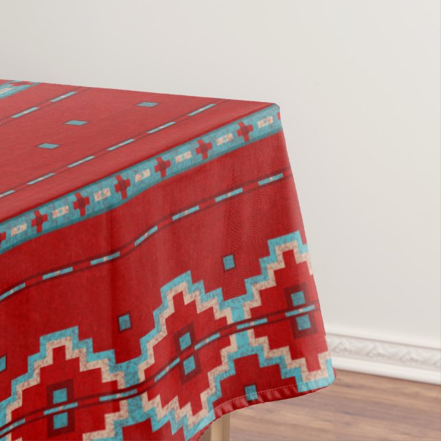 Southwest Mesas Red & Turquoise Large Tablecloth (In Situ)