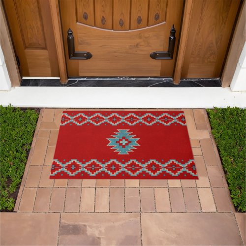 Southwest Mesas Red  Turquoise Personalized  Doormat