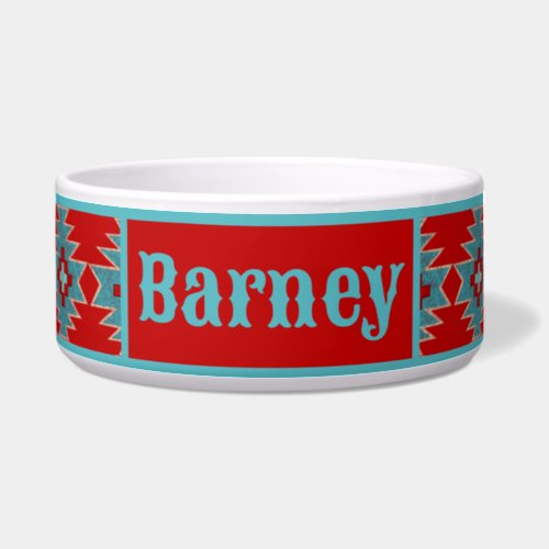 Southwest Mesas Red  Turquoise Personalized Pet Bowl