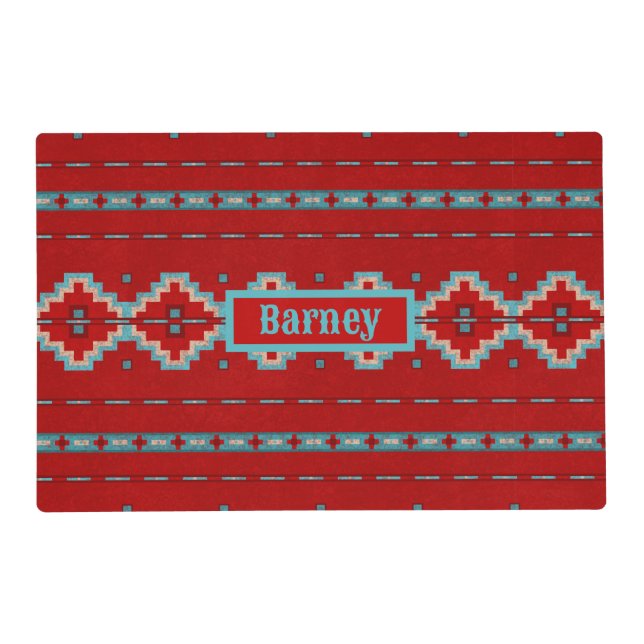 Southwest Mesas Red & Turquoise Personalized Pet Placemat (Front)