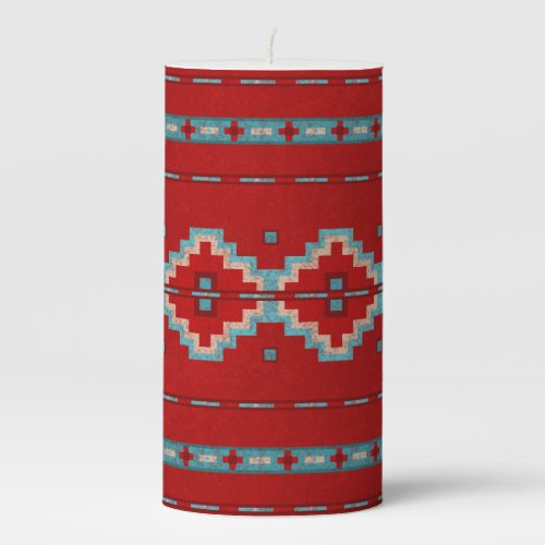 Southwest Mesas Red  Turquoise Pillar Candle