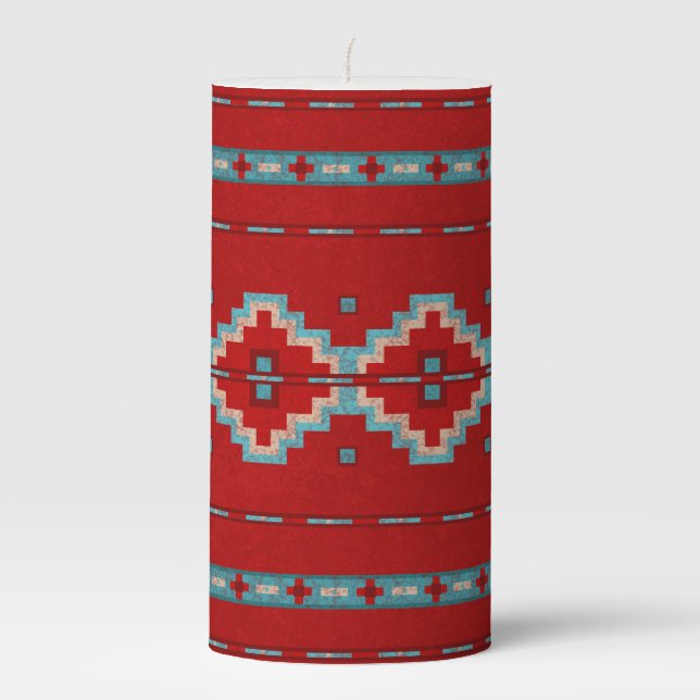 Southwest Mesas Red & Turquoise Pillar Candle (Front)