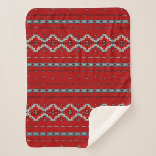 Southwest Mesas Red  Turquoise Small Sherpa Blanket