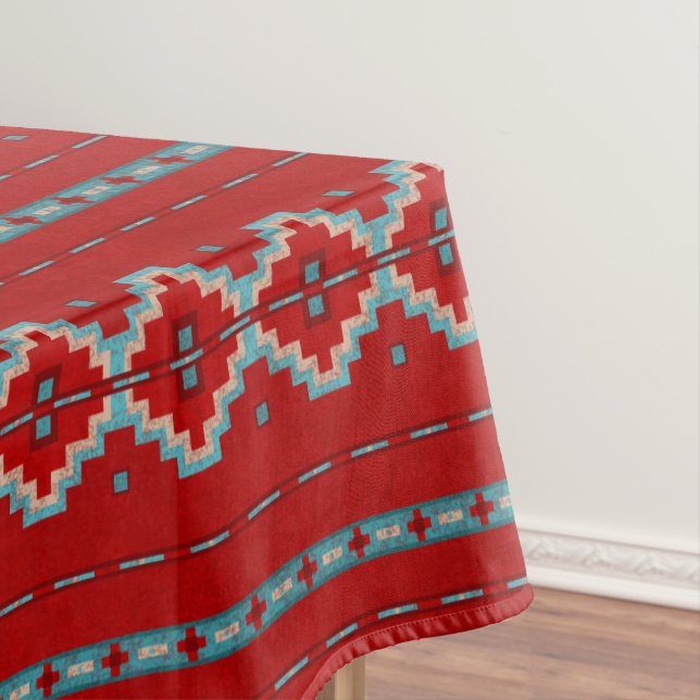 Southwest Mesas Red & Turquoise Small Tablecloth (In Situ)