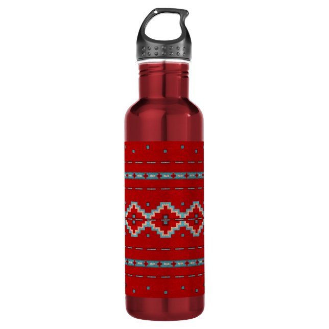 Southwest Mesas Red & Turquoise Stainless Steel Water Bottle (Front)