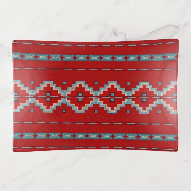Southwest Mesas Red & Turquoise Trinket Tray (Front)