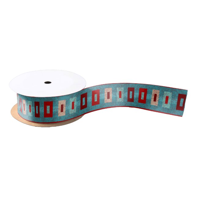 Southwest Mesas Retro Vibe Turquoise & Red  Satin Ribbon (Spool)