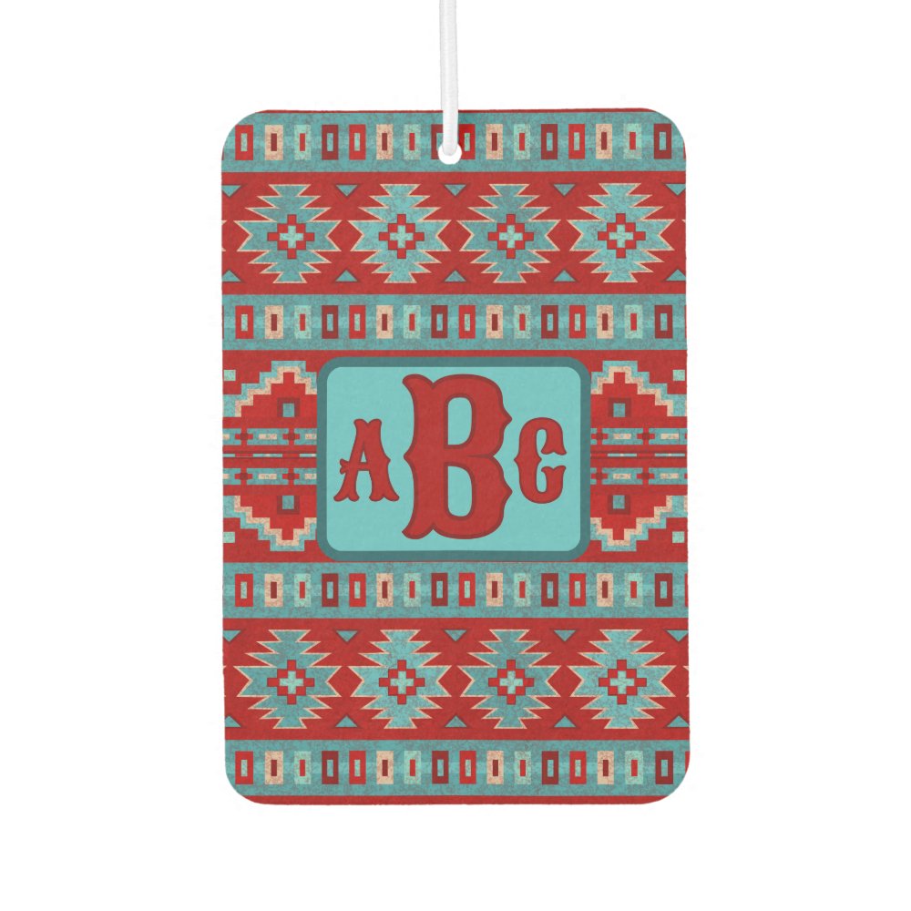 Southwest Mesas Turquoise and Red Design Monogram Air Freshener