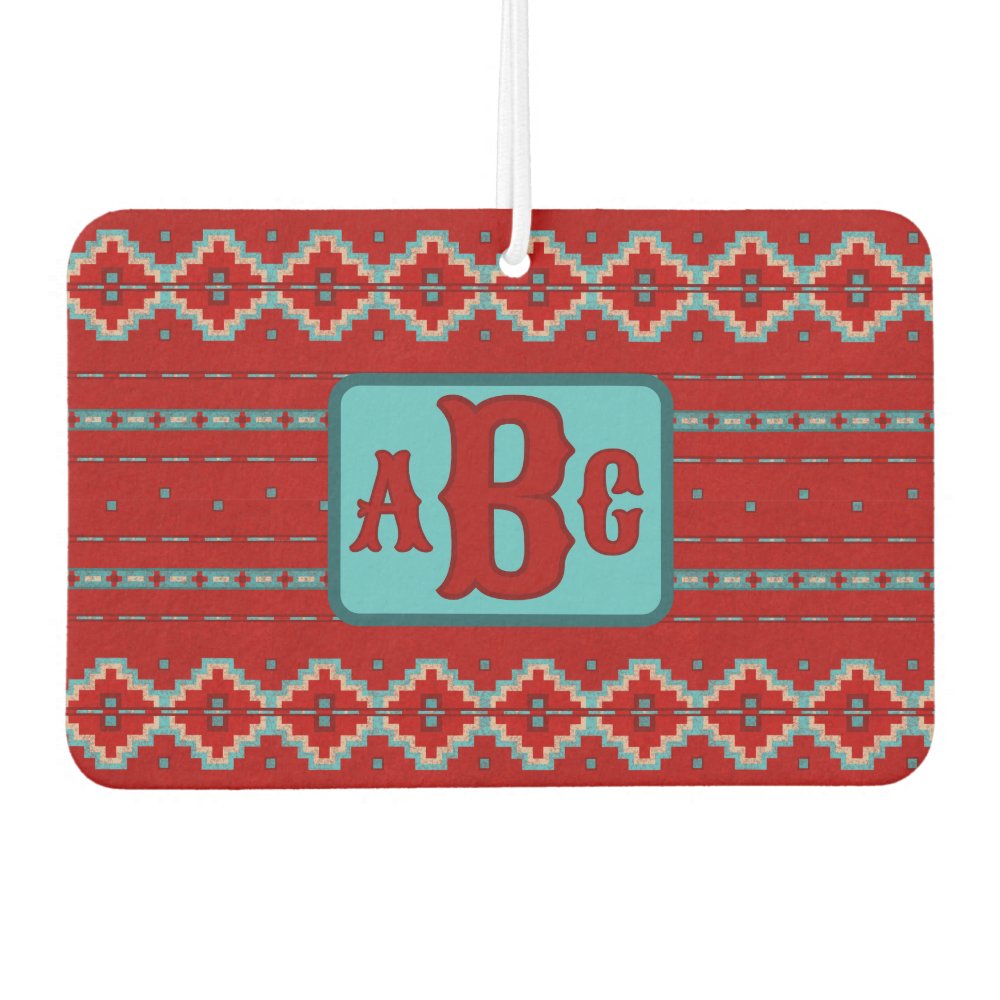 Southwest Mesas Turquoise and Red Design Monogram Air Freshener