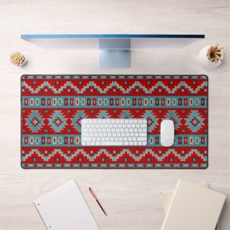 Southwest Mesas Turquoise and Red Geometric Print