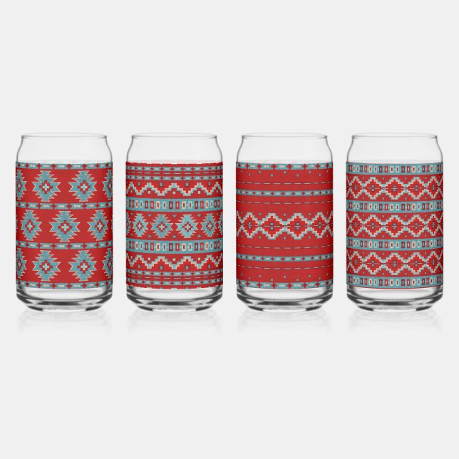 Southwest Mesas Turquoise Geometric Assorted Set Can Glass (Front)
