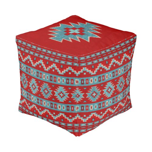 Southwest Mesas Turquoise  Red 13 Square Pouf