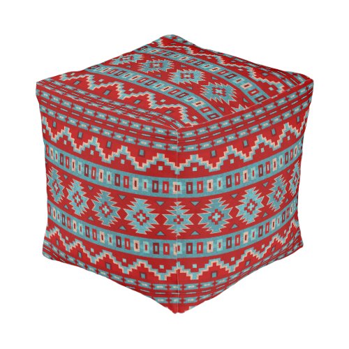 Southwest Mesas Turquoise  Red 13in Square Pouf