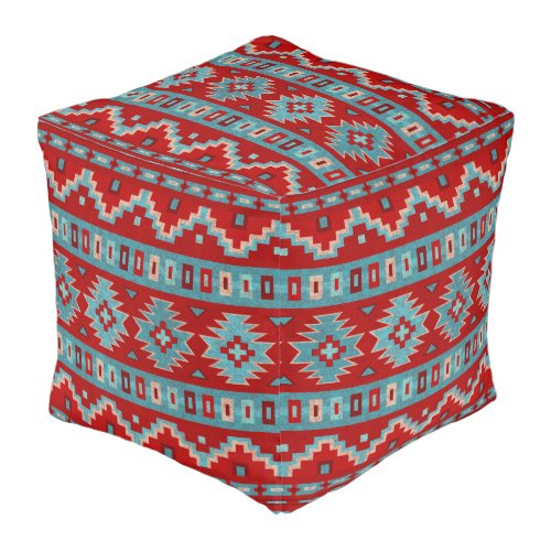 Southwest Mesas Turquoise  Red 18in Square Pouf